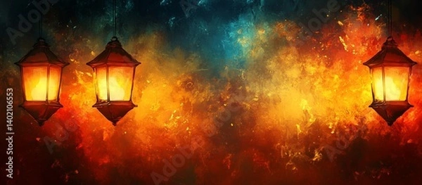 Obraz Fiery background lanterns, wall, night, header, website