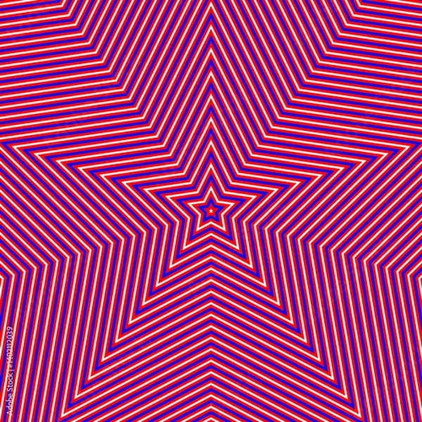 Fototapeta Surreal Red, Blue and White Striped Pattern Shaped as 5 points Star Background