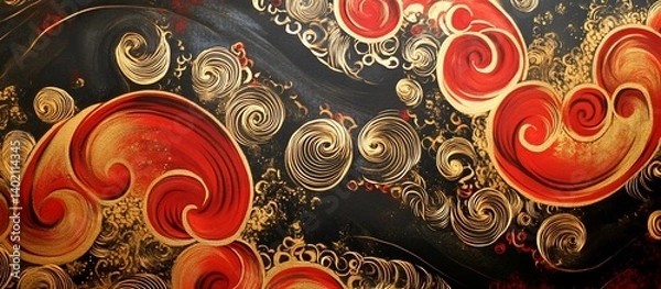 Obraz Red gold swirls abstract art canvas texture