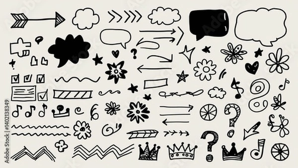 Fototapeta Set of Sketchy Icons and Decorative Elements