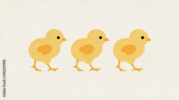 Fototapeta Three adorable little chicks strut forward ready to brighten your day with their simple charm.