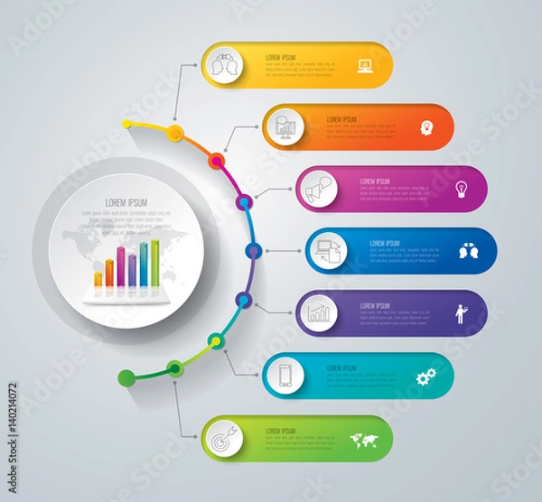 Fototapeta Timeline infographics design vector and business icons with 7 options.