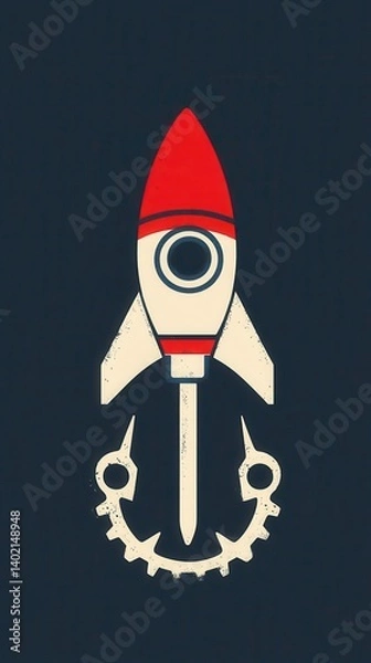 Fototapeta A stylized rocket ready for launch, powered by gears.