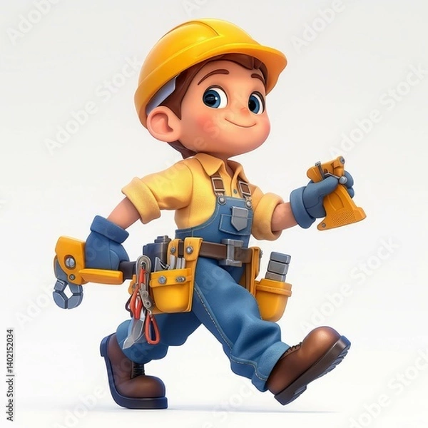 Obraz Adorable 3D Render of a Child Construction Worker: A Whimsical Illustration