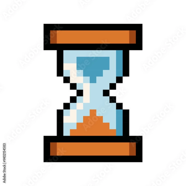 Fototapeta Pixel art vector illustration of an hourglass with orange sand. Classic retro timer design perfect for 8-bit style games, time management apps, productivity dashboards, and minimalist UI interfaces