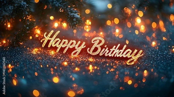 Fototapeta Happy Birthday Celebration with Shiny Decorations and Laughter Creating Beautiful Memories for Everyone.Generative AI みんなのために美しい思い出を創り出すきらめく装飾と笑い声で満たされたハッピーバースデーのお祝い