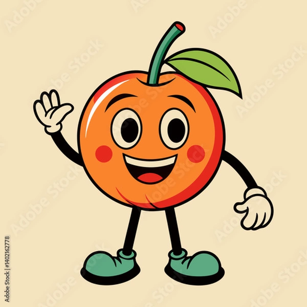 Obraz Retro groovy fruit cartoon mascot character vector vintage funky fun smiling old school 