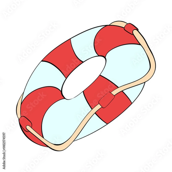 Fototapeta lifebuoy style line and color cute doodle illustration