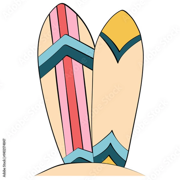 Obraz standing surfboards style line and color cute doodle illustration
