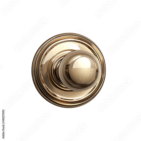 Fototapeta A polished brass round doorknob with a glossy reflective surface and classic design isolated on a transparent  background viewed from the front