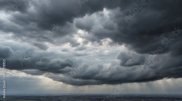 Fototapeta Dramatic dark clouds overcast sky filled with dense clouds.generative.ai