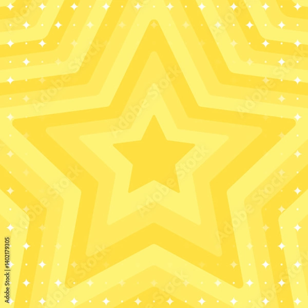 Fototapeta 同心状の星とキラキラのパターン背景、ポップなデザイン、装飾的な放射型図形、正方形サイズ