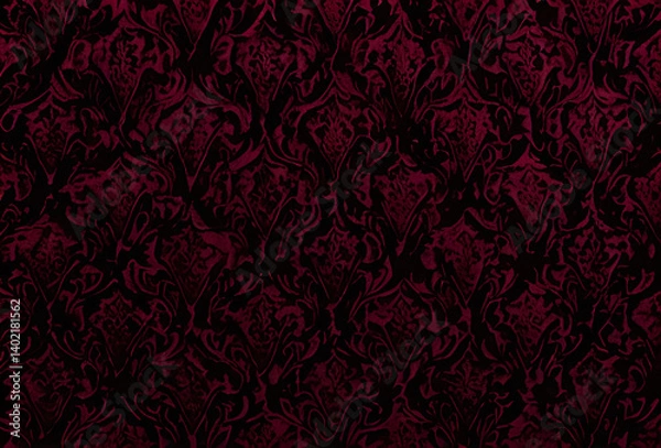 Fototapeta Black dark deep red burgundy cherry maroon crimson abstract background.Silk satin velvet fabric.Elegant luxury rich.Curtain drapery fold line wave flow.Romance Valentine Birthday.quality,generative ai