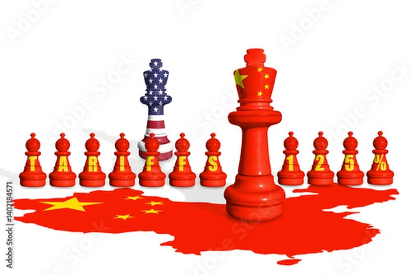 Fototapeta Chess made from USA and China flags. US and China trade, duty, customs and tariffs war
