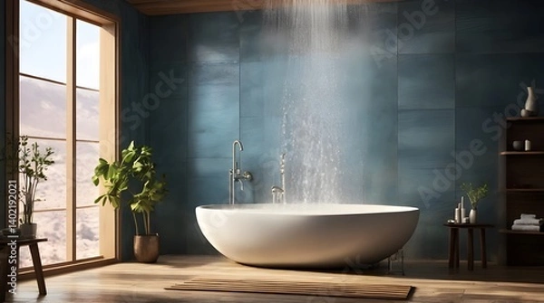 Fototapeta Shower featuring Flowing Water and Steam.generative.ai