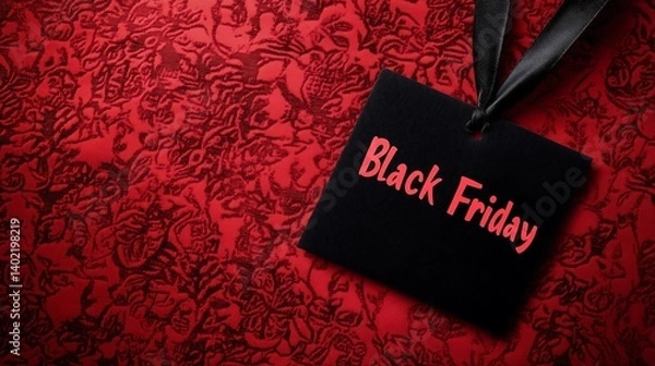 Fototapeta Vivid Red Typography Illuminates the Depths of Black: Evocative Black Friday Art 深い黒を鮮やかに照らす赤文字のタイポグラフィ: 魅了するブラックフライデーアート.Generative AI