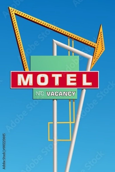 Fototapeta Route 66 style motel sign with copy space, Sky is removable in vector version.