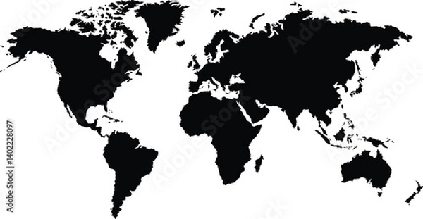 Fototapeta Map of world in Black flat style
