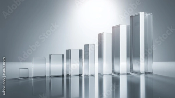 Fototapeta Abstract 3D glass graph symbolizing financial growth in a modern minimalistic design.