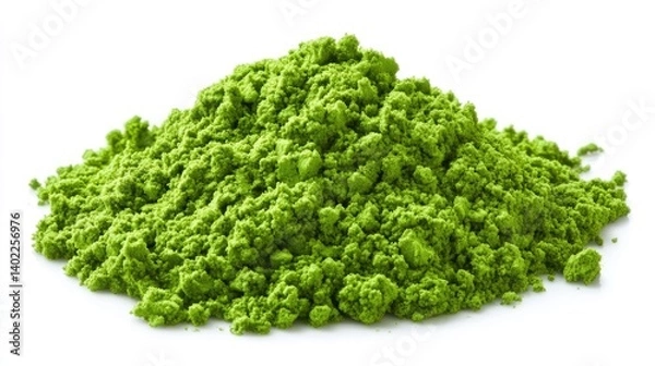 Obraz Photo of bright green matcha powder, isolated frame on white background.