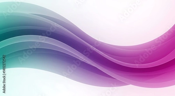 Obraz Flowing Abstract Waves in Gradient Green Purple and Pink with Transparent Overlaps