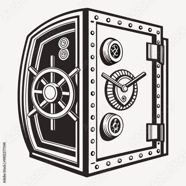 Fototapeta Vintage bank vault door icon with mechanical details