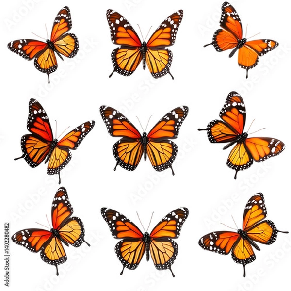 Obraz Monarch butterflies flying beautiful orange butterfly pattern on black background art print wallpaper design on transparent background
