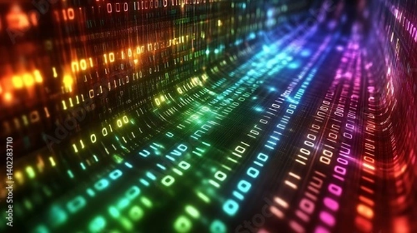 Fototapeta Abstract visualization of data streams binary code with vibrant color gradients for evoking a sense of technological wonder innovation concept.