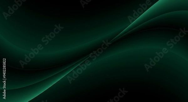 Obraz Dark Green Abstract Background with Smooth Flowing Curves and Layered Gradients