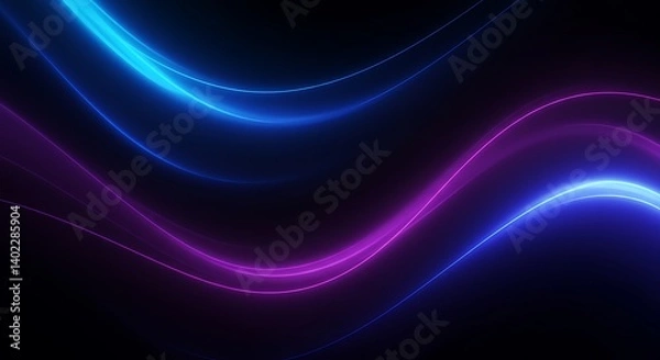 Obraz Dynamic Abstract Background with Flowing Neon Blue and Purple Wavy Lines on Dark