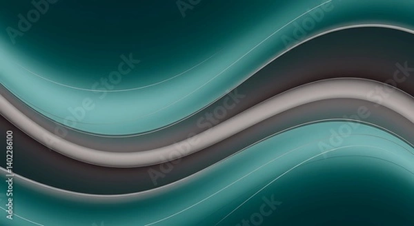 Obraz Smooth Flowing Abstract Background with Teal and Gray Waves and Fine White Accents
