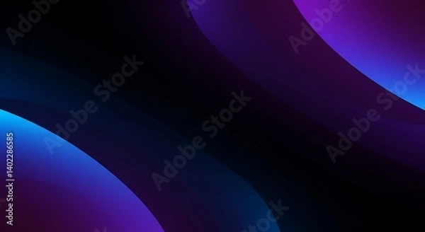 Obraz Flowing abstract design featuring fluid, wave-like shapes predominantly in deep purples and blues. The waves curve smoothly across a black background, creating a dynamic and harmonious contrast. 