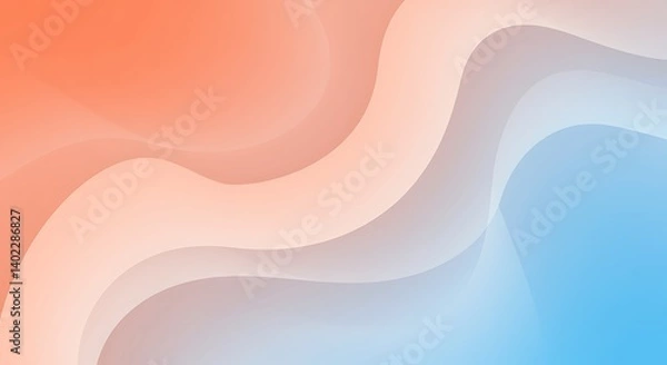 Obraz Abstract design featuring undulating waves in pastel shades. The composition flows from warm coral hues on the top left to cool blue tones on the bottom right