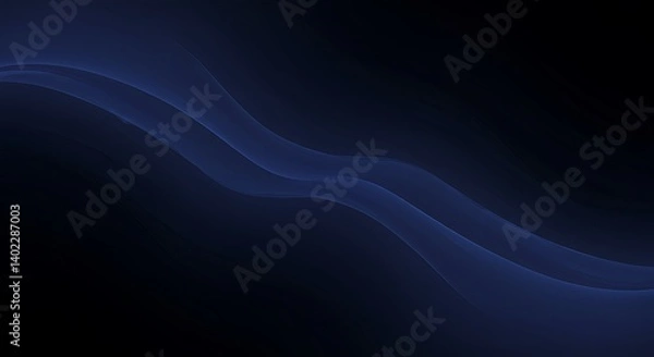 Obraz Abstract design featuring smooth, fluid waves in shades of dark blue. The waves undulate gracefully across a black background, creating a sense of motion and depth. 