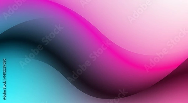 Obraz Fluid abstract design featuring dynamic wave patterns with a gradient color scheme. Various shades of pink, purple, and cyan blend seamlessly, creating a smooth and flowing appearance. 