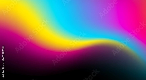 Obraz Fluid abstract design featuring smooth gradients and wavy patterns. Dominant colors include bright yellow, cyan, magenta, and black, blending seamlessly. 