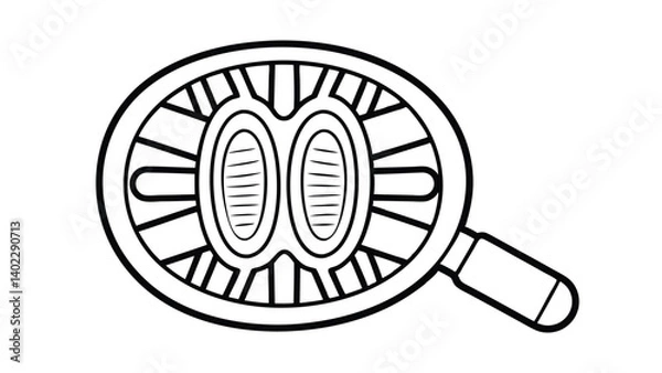 Fototapeta Black And White Outline Illustration Of Decorated Magnifying Glass Tool With Intricate Design Elements And Two Elliptical Shapes