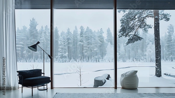 Obraz winter landscape with window