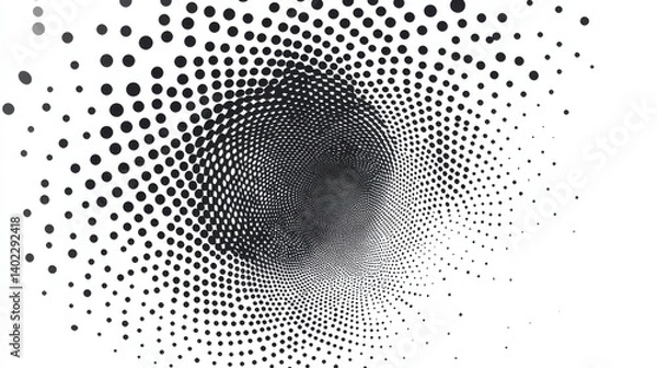Fototapeta A swirling pattern of black dots on a white background.