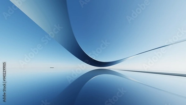 Fototapeta 3d illustration of abstract minimal architecture background, geometric architectural with chrome or metallic curve design, Car presentation