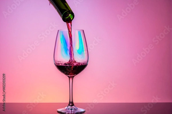 Fototapeta Pouring Red Wine into Glass Against Gradient Background Generative AI.