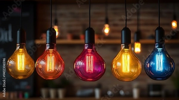 Obraz A variety colors modern LED light bulbs, focusing on energy-efficient lighting options