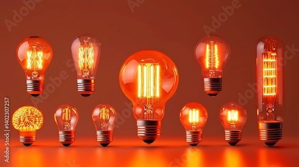 Obraz A variety orange modern LED light bulbs, focusing on energy-efficient lighting options