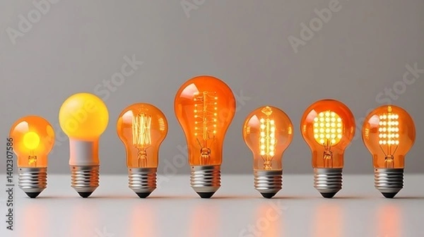 Obraz A variety orange modern LED light bulbs, focusing on energy-efficient lighting options