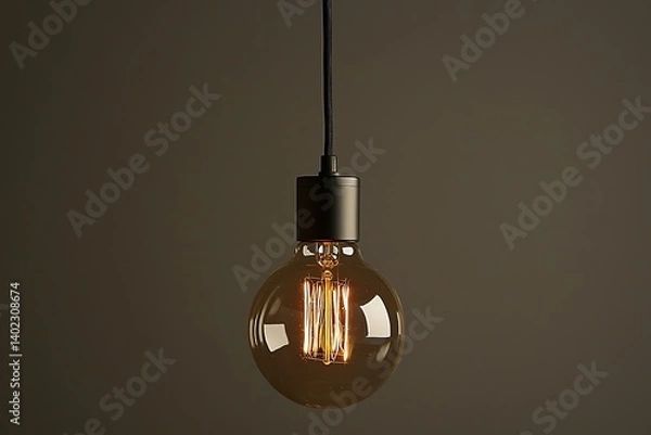 Obraz An electric lamp lighting in a modern and vintage style, interior ceiling hanging bulb decor