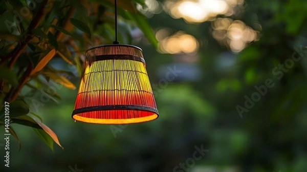 Obraz Bamboo lampshade in colorful lighting tree