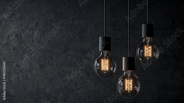 Obraz Black minimalist loft chandelier with LED filament bulb in dark ambiance highlighting minimalist lighting design aesthetics