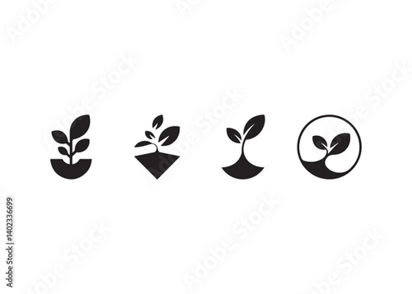 Fototapeta Four simple sprout logos, perfect for branding.
