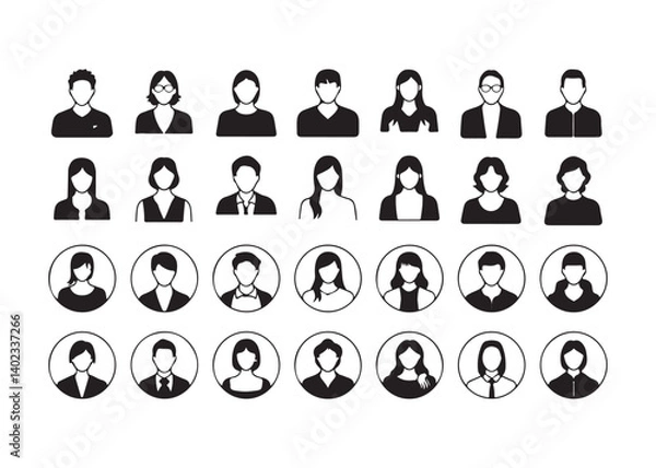 Fototapeta Collection of simple black and white user profile icons.