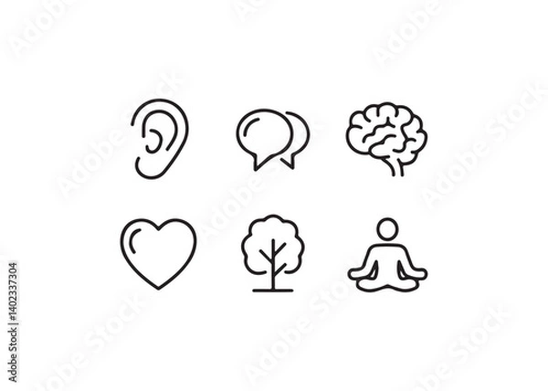 Fototapeta Simple line icons representing core human needs and well-being